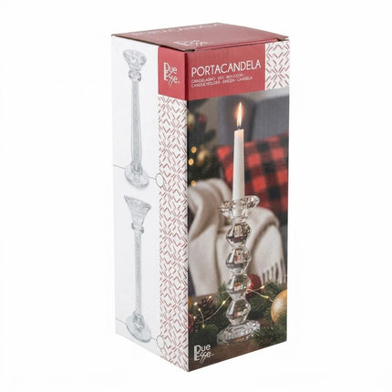 Portacandela Vetro Cristallo 17cm Candelabro Tavola Matrimonio Natale 2 Ass. Due Esse