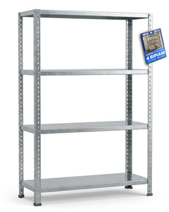 Scaffale Metallo 4 Ripiani 75×30×145 cm – Modulare 2-in-1, Zincato Antiruggine, 160 kg General Trade