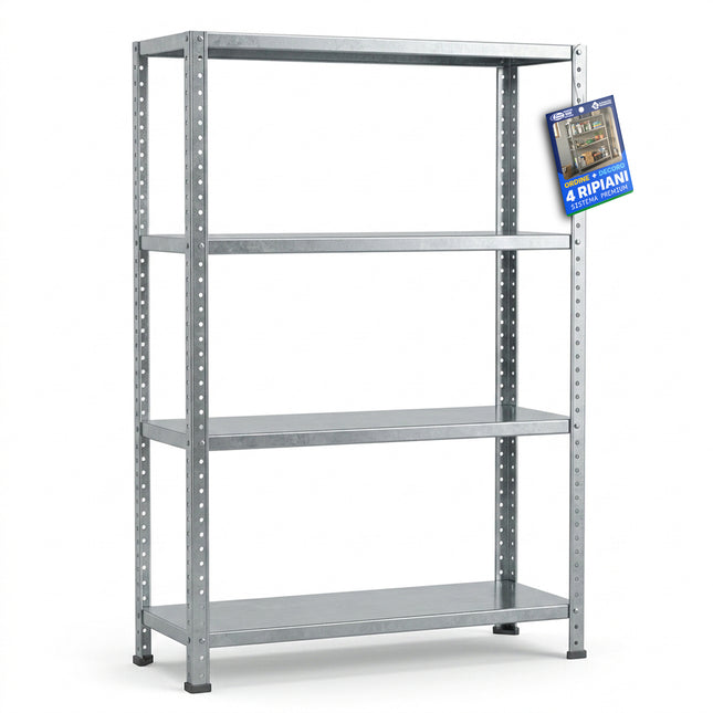 Scaffale Metallo 4 Ripiani 75×30×145 cm – Modulare 2-in-1, Zincato Antiruggine, 160 kg General Trade