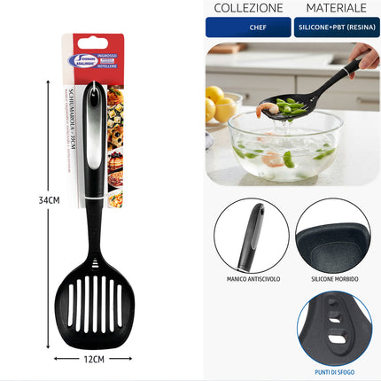 Set Utensili Cucina Nylon Nero Antiscivolo 6 Pezzi + Singoli – Manico Ergonomico Termoresistente Utensile singolo Schiumarola Arca