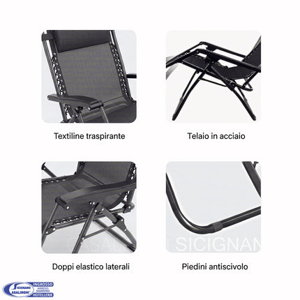 Sedia Sdraio Zero Gravity Pieghevole da Giardino in Acciaio e Textilene con Poggiatesta Casalinghi Sicignano