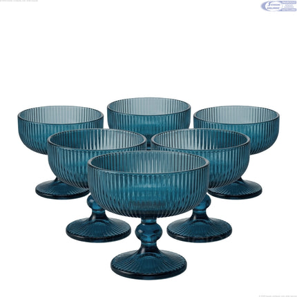 Coppa Gelato Vetro Blu Ottanio 290ml | Design a Coste Vintage | Set da 4/6 Pezzi per Dessert & Aperitivi | Elegant Aesthetic Tutto Tutto Meno Meno®