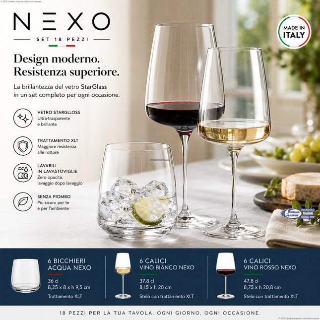 Bormioli Set Bicchieri e Calici Vino StarGlass 18 Pezzi – Variante Nexo Contemporanea o Divino Classica, Made in Italy Bormioli Luigi