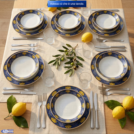 Servizio Piatti 18 Pezzi Porcellana Lemon – Set 6 Persone con Decoro Limoni Blu e Oro Stile Mediterraneo General Trade