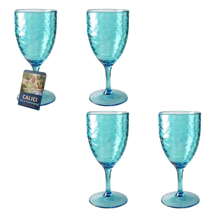 Calice Effetto Vetro Martellato in Acrilico Infrangibile (430ml) Azzurro Set 4 pz Arca