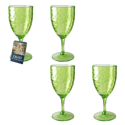 Calice Effetto Vetro Martellato in Acrilico Infrangibile (430ml) Verde lime Set 4 pz Arca