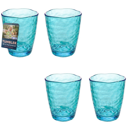Bicchiere Tumbler Effetto Vetro Martellato in Acrilico Infrangibile (400ml) Azzurro Set 4 pz Arca