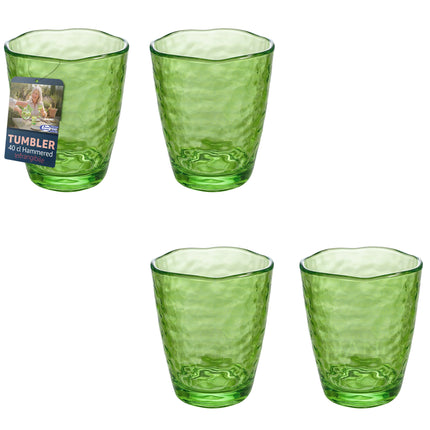 Bicchiere Tumbler Effetto Vetro Martellato in Acrilico Infrangibile (400ml) Verde lime Set 4 pz Arca