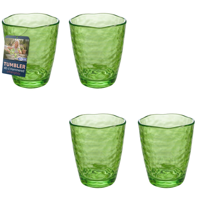 Bicchiere Tumbler Effetto Vetro Martellato in Acrilico Infrangibile (400ml) Verde lime Set 4 pz Arca
