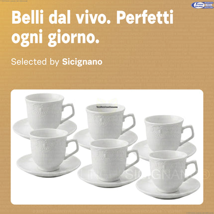 Set 6 Tazze da Tè con Piattino in Porcellana Bianca – 12 Pezzi, Design Elegante e Lavabili in Lavastoviglie Star