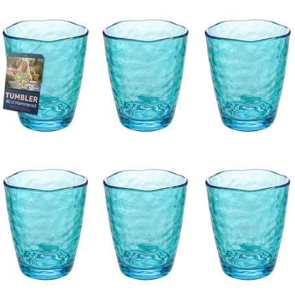Bicchiere Tumbler Effetto Vetro Martellato in Acrilico Infrangibile (400ml) Azzurro Set 6 pz Arca