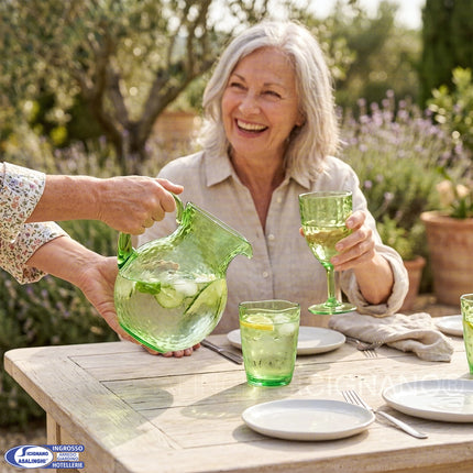 Set Degustazione Verde: Caraffa e Calici Effetto Vetro Infrangibile Arca