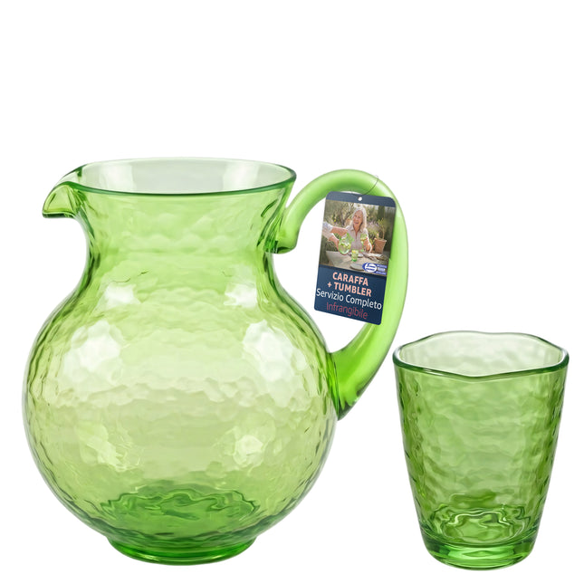 Set Total Look Verde: Caraffa e Bicchieri Tumbler in Acrilico Infrangibile Arca