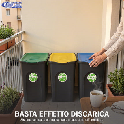 Pattumiera 50L Stefanplast Ecogreen – Bidone per Raccolta Differenziata Made in Italy, Compatto, Lavabile, per Interno ed Esterno Stefanplast