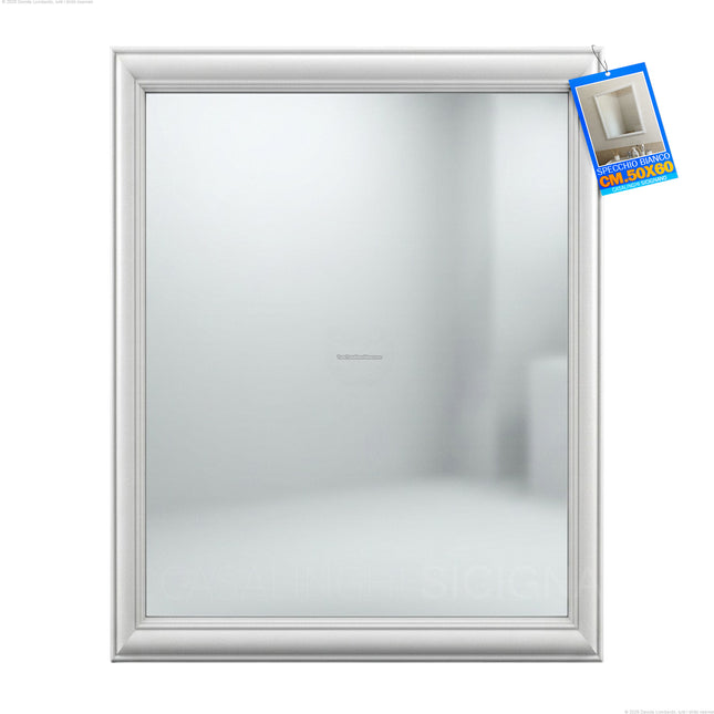 Feridras Specchio da Bagno 50 x 60 cm con Cornice in ABS Bianco – per Casa e Bagno Feridras
