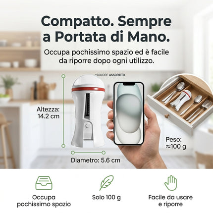 Kurly Plus Spiralizzatore Manuale 3 in 1 per Spaghetti di Verdure – Taglia Verdure Compatto con 3 Lame in Acciaio Inox e Tappo di Sicurezza Lit Gas