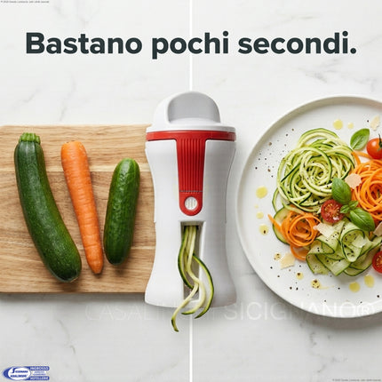 Kurly Plus Spiralizzatore Manuale 3 in 1 per Spaghetti di Verdure – Taglia Verdure Compatto con 3 Lame in Acciaio Inox e Tappo di Sicurezza Lit Gas