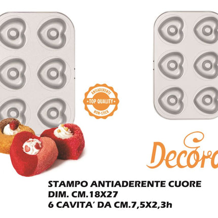 Decora Stampo Ciambelle a Cuore in Metallo Antiaderente Decora