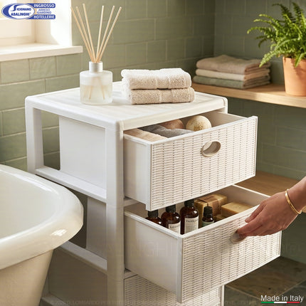 Cassettiera in Plastica con Ruote 4 Cassetti – Elegance Effetto Midollino Stefanplast