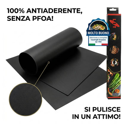 Tappetino di cottura antiaderente set 2 pezzi 30x40 cm per barbecue, griglia e forno | Riutilizzabile, senza PFOA