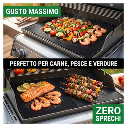 Tappetino di cottura antiaderente set 2 pezzi 30x40 cm per barbecue, griglia e forno | Riutilizzabile, senza PFOA