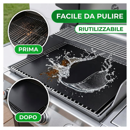 Tappetino di cottura antiaderente set 2 pezzi 30x40 cm per barbecue, griglia e forno | Riutilizzabile, senza PFOA