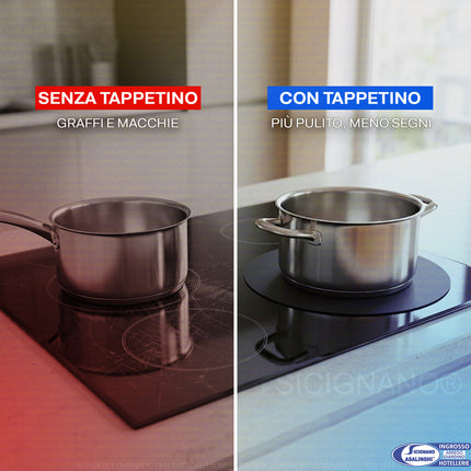 Tappetini Protettivi per Piano a Induzione in Fibra di Vetro 0,7 mm – Antigraffio, Antiscivolo, No‑Stick, Lavabili, fino a 250°C (Kit 5 pz, Rettangolare 35x25, Tondi Ø24 e Ø22) Arca