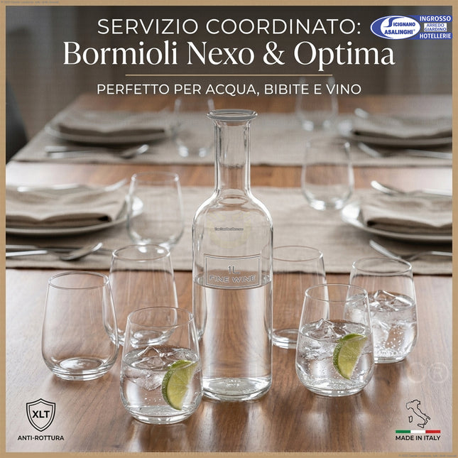 Bormioli Nexo Set 6 Bicchieri 36 cl + Bottiglia Optima 1 L – Servizio Acqua, Bibite e Vino / Vetro StarGlass XLT, Colori Trasparente Made in Italy Bormioli Luigi