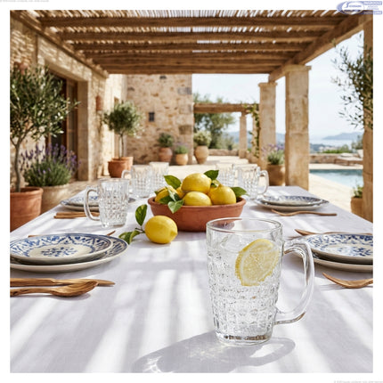 Set 6 Boccali da Birra in Vetro Intagliato 340ml Vivalto – Calici con Manico per Birra, Acqua e Cocktail (12x9 cm) | Offerta Casa Arte Regal