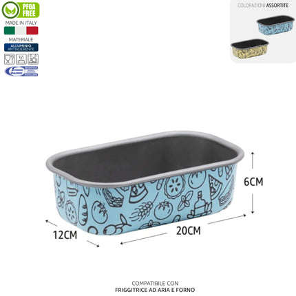 Forma Plumcake Alluminio Antiaderente, Airfry, Colori Assortiti, Made in Italy, Compatibile con Friggitrice ad Aria e Forno 20 x 12 x 6h cm Accademia Mugnano