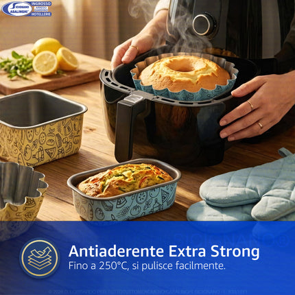 Forma Plumcake Alluminio Antiaderente, Airfry, Colori Assortiti, Made in Italy, Compatibile con Friggitrice ad Aria e Forno Accademia Mugnano