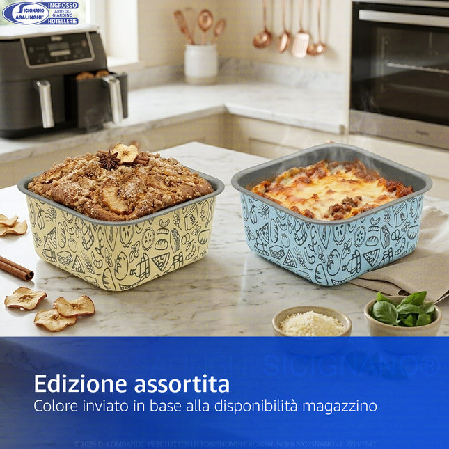 Teglia Quadra Alluminio Antiaderente Airfry, Colori Assortiti, Made in Italy, Compatibile con Friggitrice ad Aria e Forno Accademia Mugnano