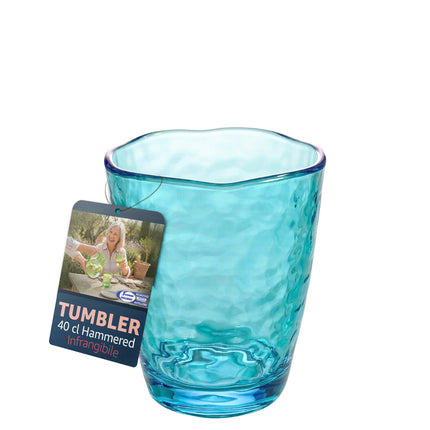 Bicchiere Tumbler Effetto Vetro Martellato in Acrilico Infrangibile (400ml) Azzurro 1 pz Arca