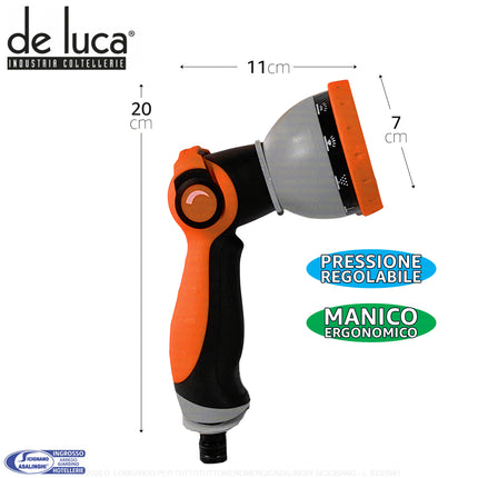 Pistola per Irrigazione Giardino De Luca – 10 Funzioni, Regolatore di Flusso, Manico Soft Touch, ABS ad Alta Resistenza (Attacco Universale 1/2") De Luca Coltellerie