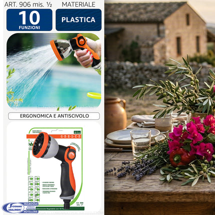 Pistola per Irrigazione Giardino De Luca – 10 Funzioni, Regolatore di Flusso, Manico Soft Touch, ABS ad Alta Resistenza (Attacco Universale 1/2") De Luca Coltellerie