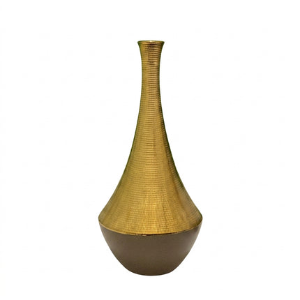 Vaso a Bottiglia con Rilievo in Oro e Base Antracite