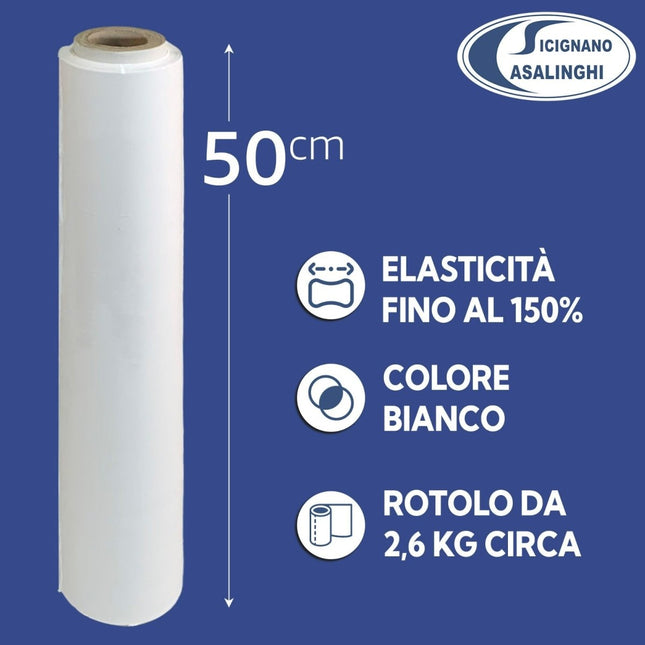 Casalinghi Sicignano Film Estensibile Manuale Bianco per Imballaggi 1-3-6 Bobine 2,6kg 50cm Anima Ø4,7cm Casalinghi Sicignano