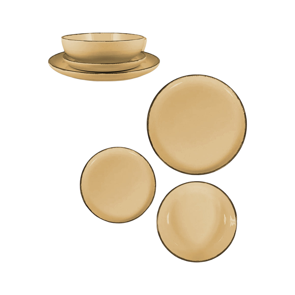 Set Piatti Tierra in Porcellana Colorata – Servizio da Tavola 18 Pezzi per 6 Persone, Lavabile in Lavastoviglie e Utilizzabile in Microonde Marrone caldo Arca