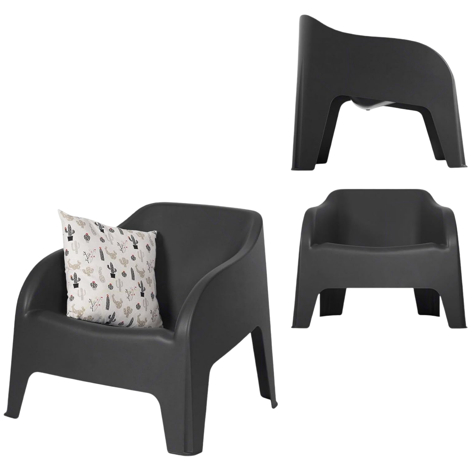 Set Petra 2 Poltrone con Braccioli 1 Tavolino Contenitore - Impermeabile, Compatto, Facile da Pulire, Arredo Esterno Giardino Terrazzo, Made in Italy Antracite - Poltrona Plastmeccanica