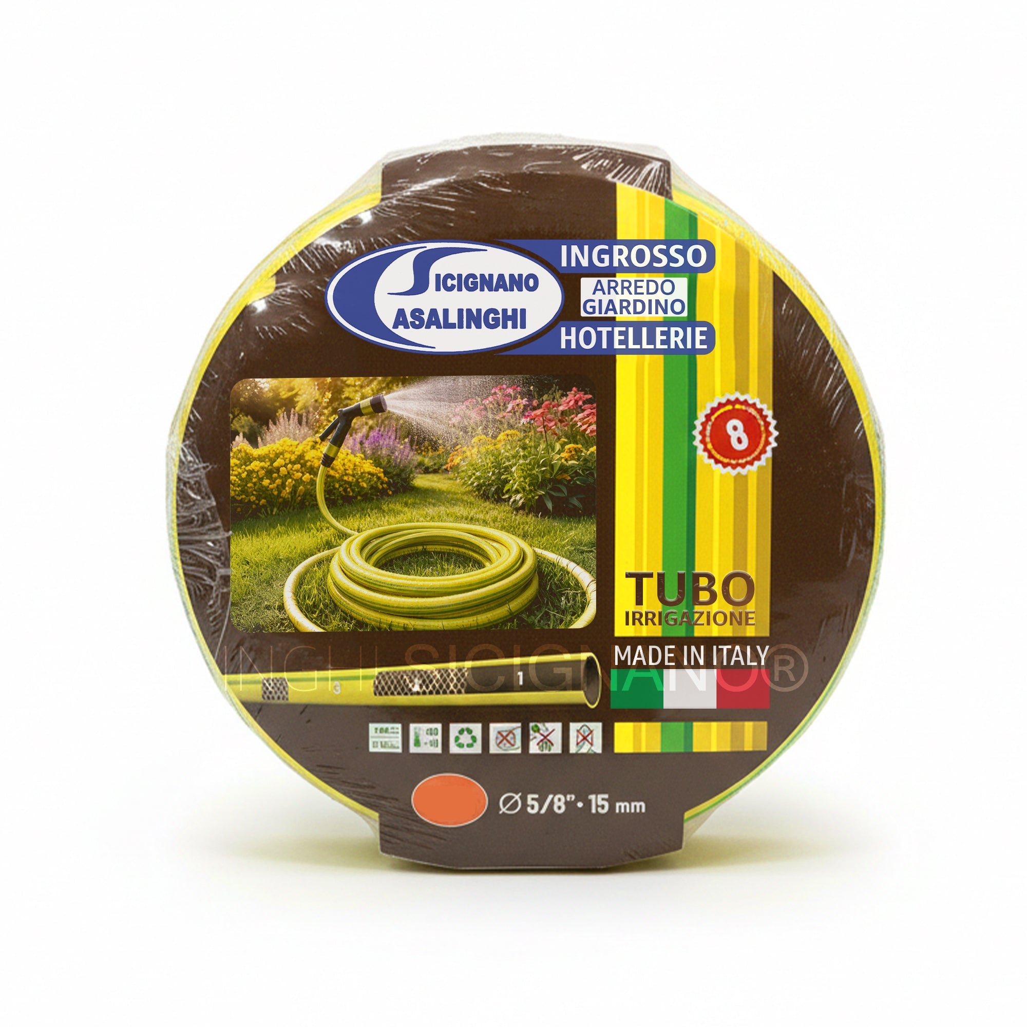 Tubo Irrigazione Giardino Professionale 5/8" (15mm) PVC 3 Strati Antialga – Made in Italy – 15m / 25m Casalinghi Sicignano