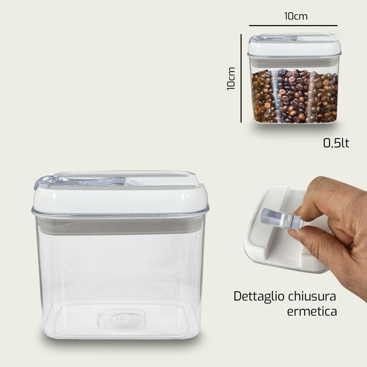Barattoli Ermetici in Plastica Trasparente – 3 Misure Quadrate per un'Organizzazione Perfetta! 0.5 L Arca