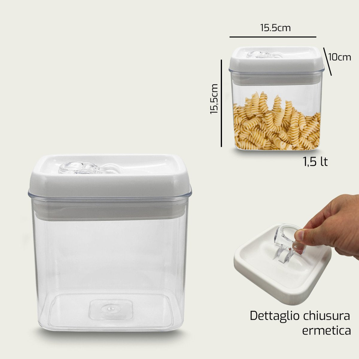 Barattoli Ermetici Rettangolari in Plastica Trasparente – 2 Formati Maxi per un'Organizzazione Su Misura! 1.5 L Arca