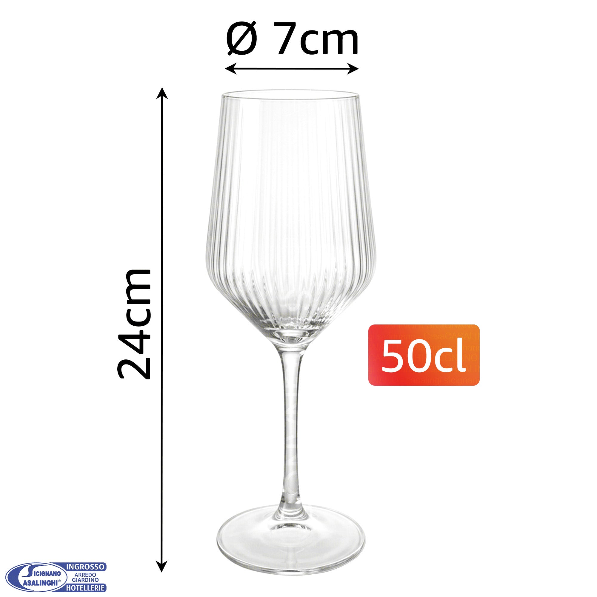 Arca Collezione Meridiana: Set 6 Calici Vino (50cl) o Bicchieri Acqua e Cocktail (47cl) in Vetro Cristallino a Coste Calice Vino Arca