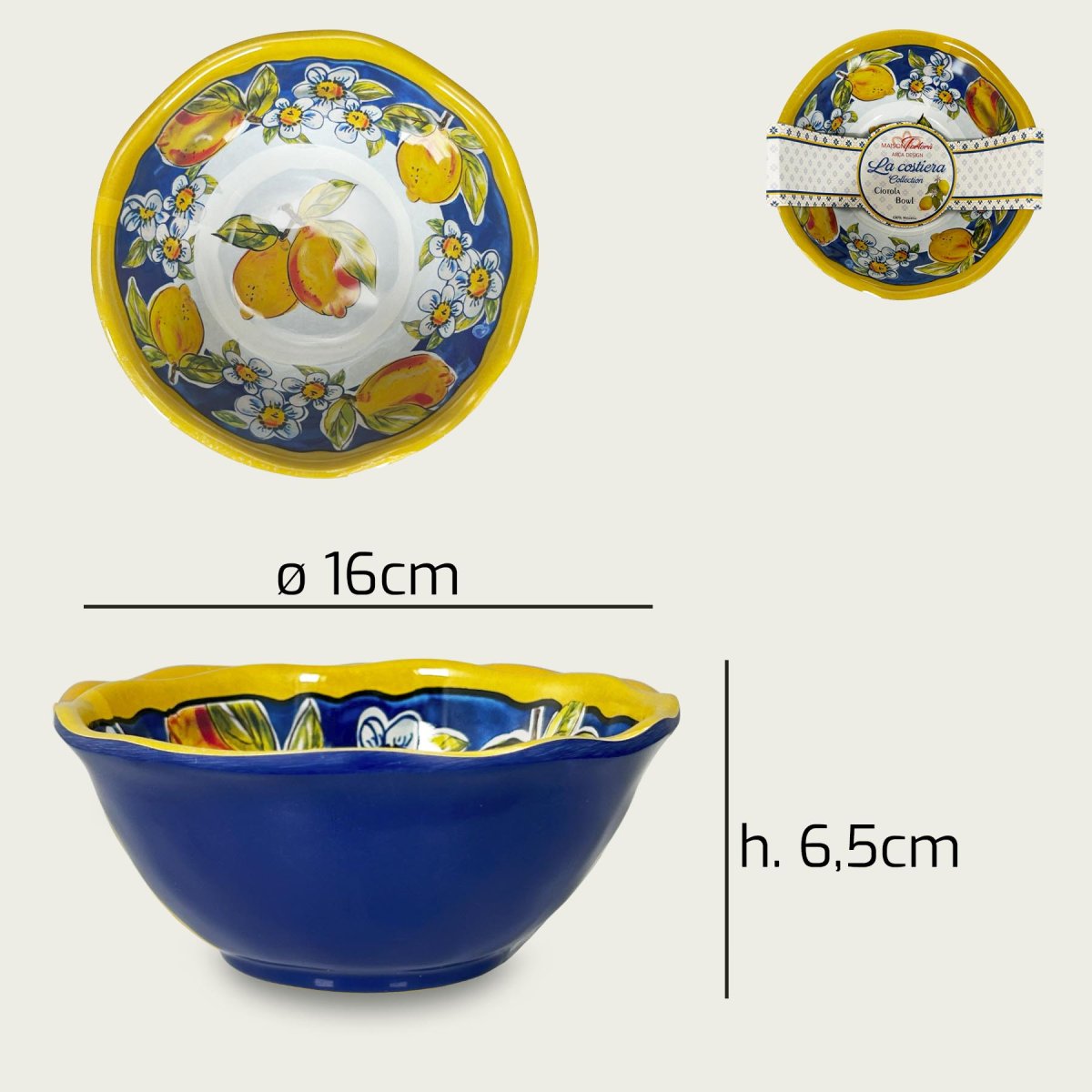 Ciotola Melamina Aperitivo Salvaspazio Infrangibile Design Limoni Costiera Arca