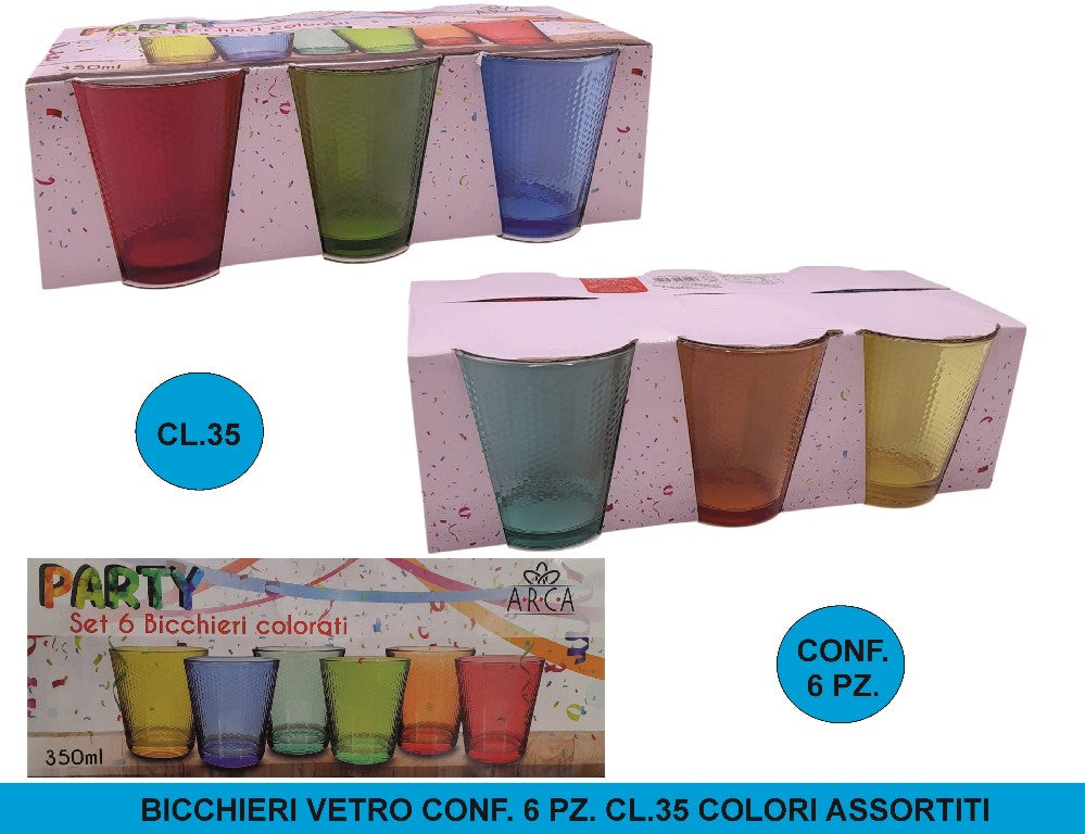 Arca BICCHIERI VETRO CONF. 6 PZ. CL.35 COLORI ASSORTITI Arca