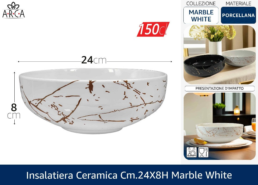 Arca INSALATIERA CERAMICA CM.24X8h MARBLE WHITE Arca