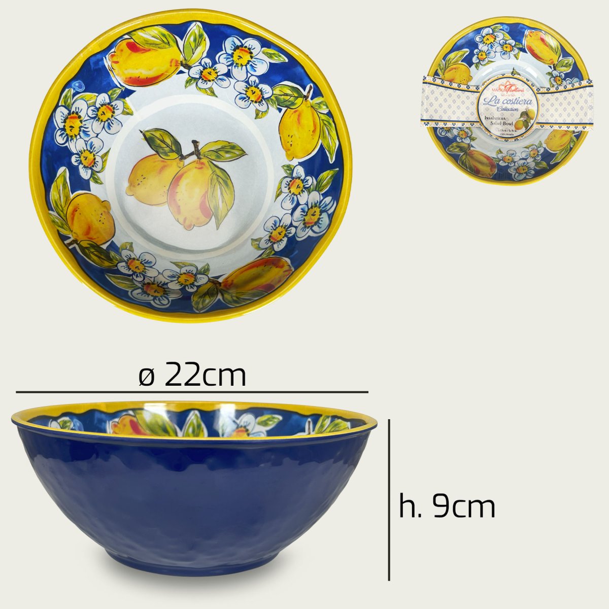 Insalatiera Melamina Infrangibile Cene All'Aperto Design Limoni Costiera Ø 22 x 9h cm Arca