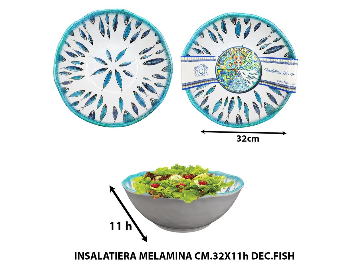 Arca Insalatiera Melamina Cm.32X11H Dec.Fish Arca