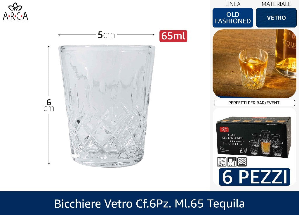 Arca BICCHIERE VETRO CF.6PZ. ML.65 TEQUILA Arca