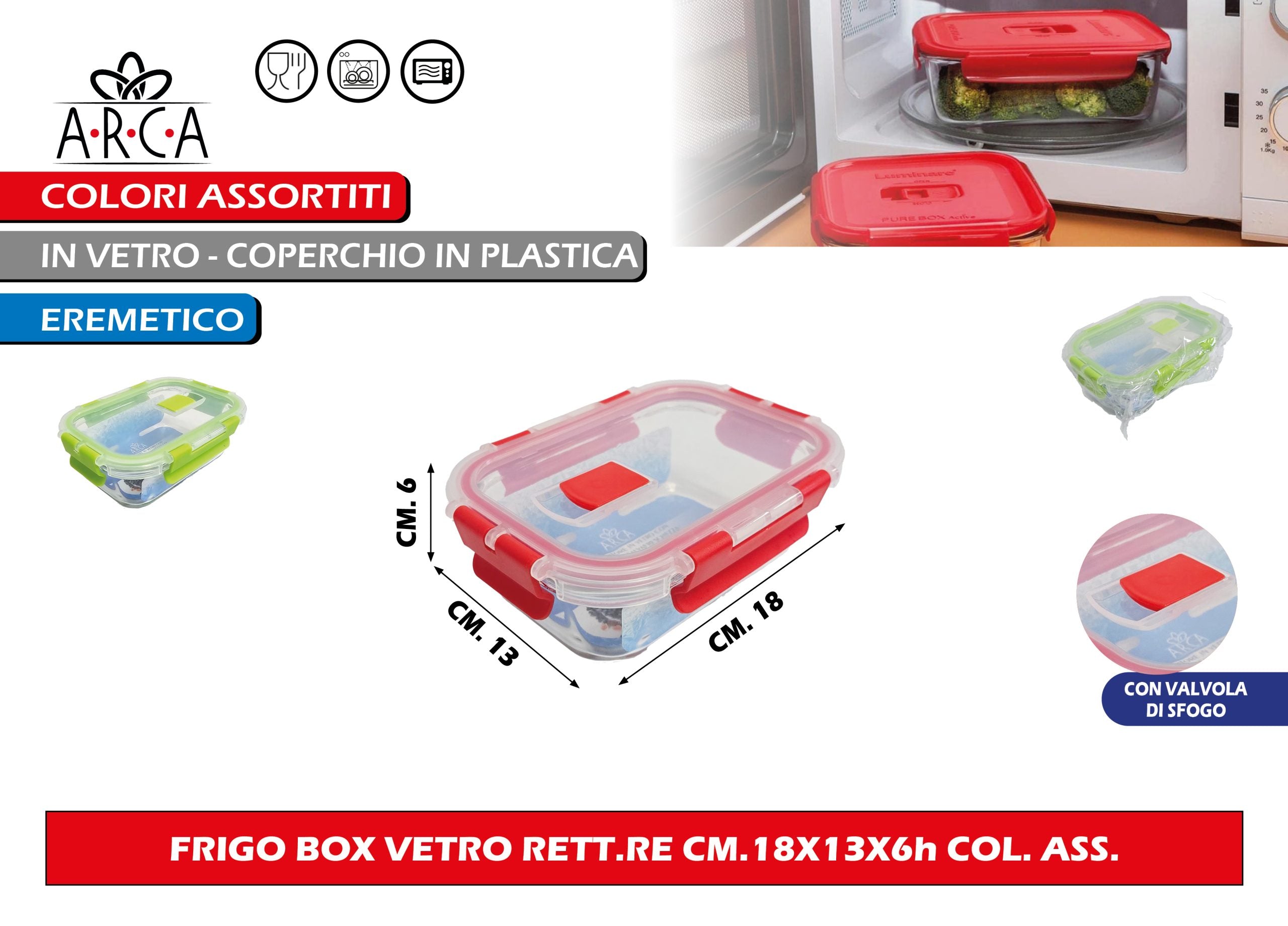 Arca Frigo Box Vetro Rett.Re Cm.18X13X6H Col. Ass. Arca